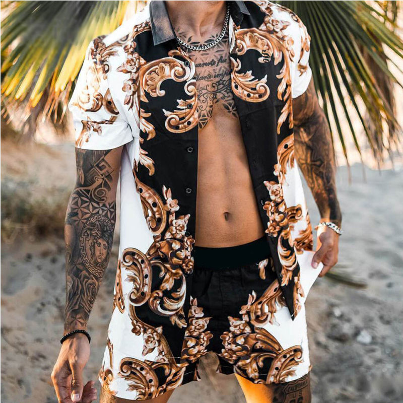 Men's Beach Style Loose Shirt Casual Two-piece Set