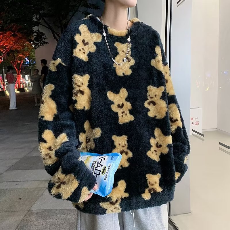 Simple Pullover Round Neck Bear Sweater
