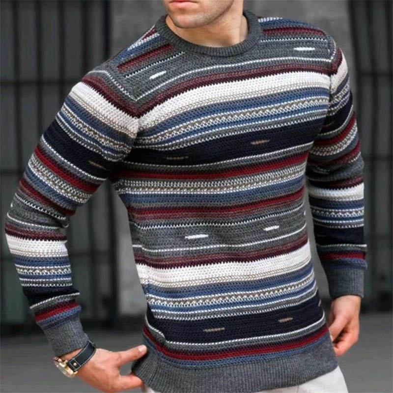 Casual Loose Round Neck Color Stripe Sweater