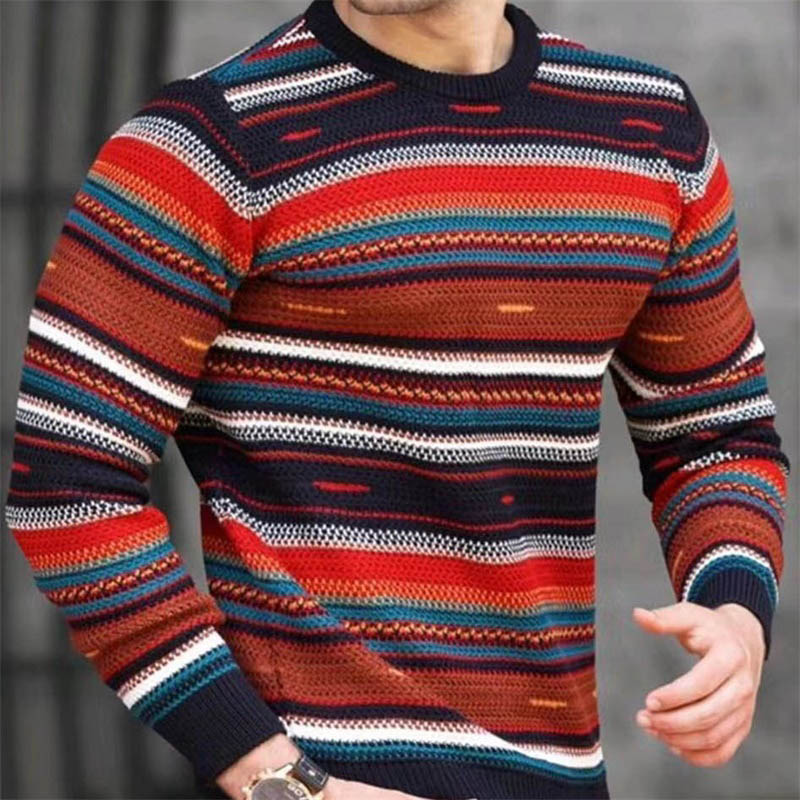 Casual Loose Round Neck Color Stripe Sweater