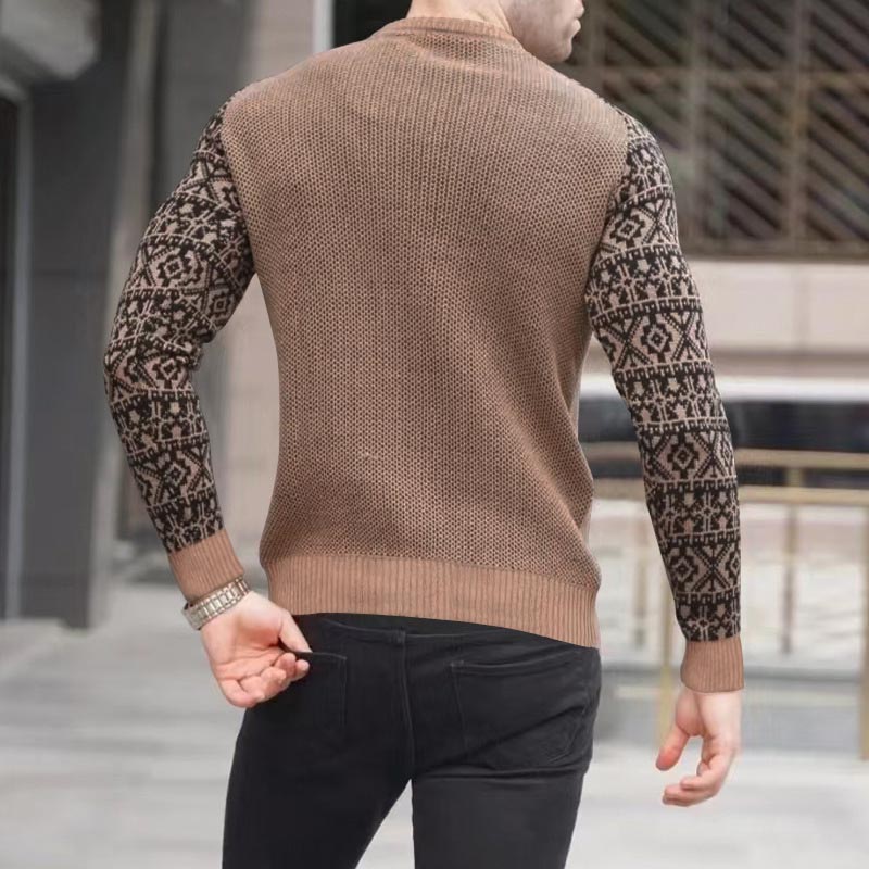 Printed Pullover Color Contrast Sweater