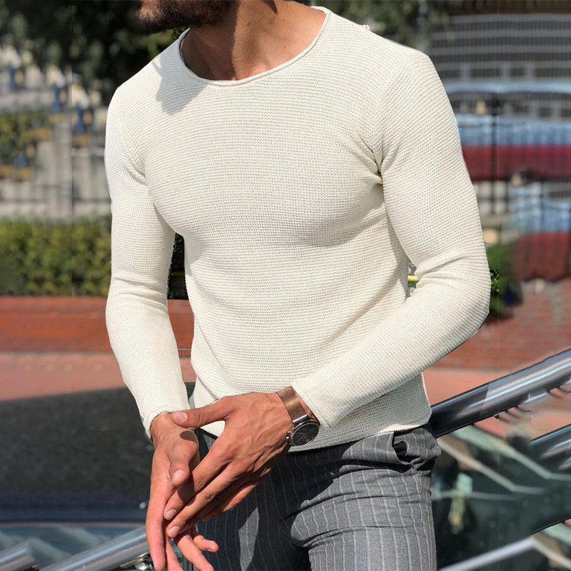 Solid Color Casual Round Neck Slim Sweater