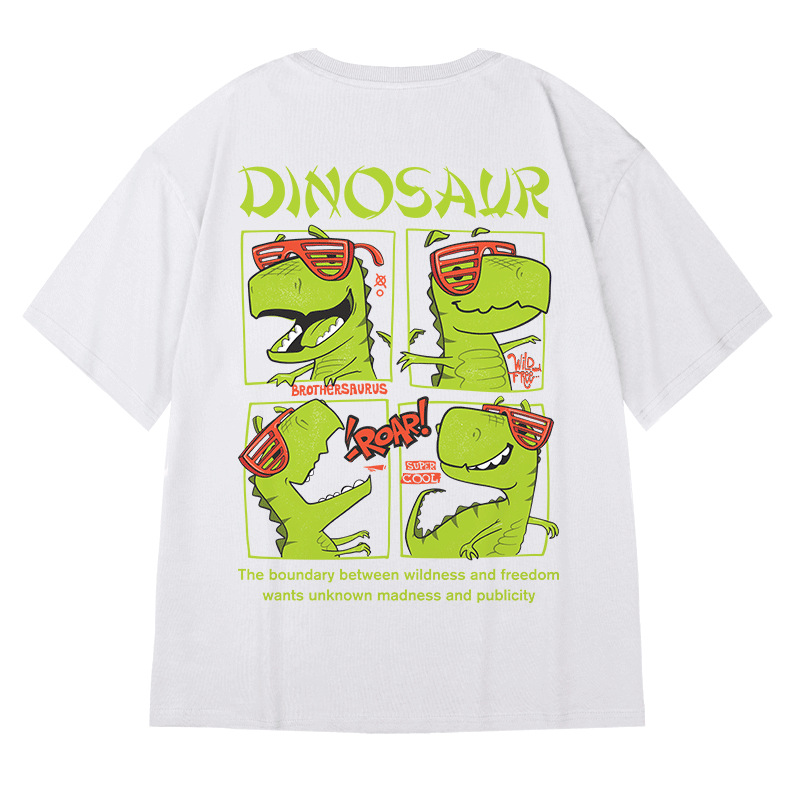 Hip Hop Cartoon Dinosaur Short Sleeve T-Shirt - Helloice Apparel