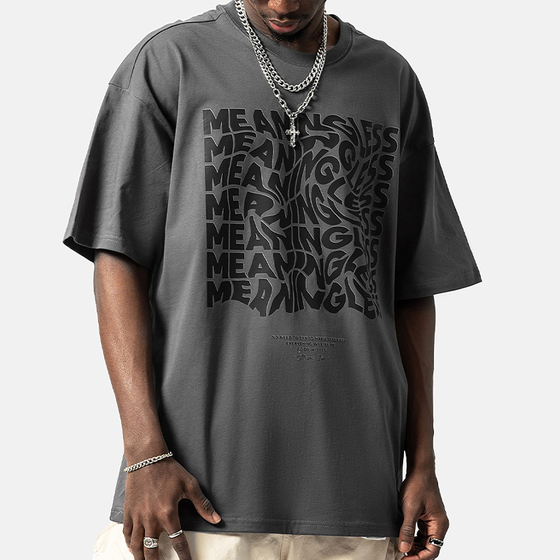 Loose Cotton Creative Text Print T-shirt