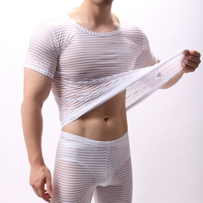 Men's Striped Ice Silk Round Neck Short Sleeve T-Shirt