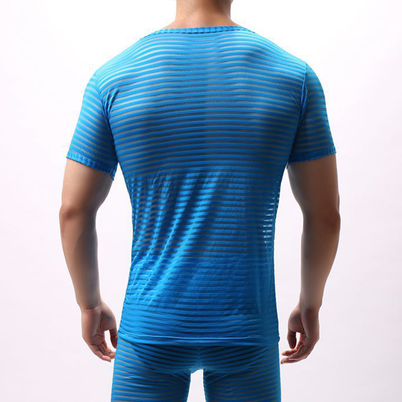 Men's Striped Ice Silk Round Neck Short Sleeve T-Shirt