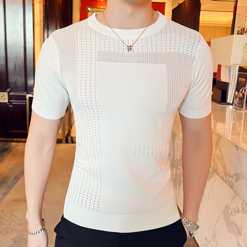 Ice Silk Hollow Slim Knit T-Shirt