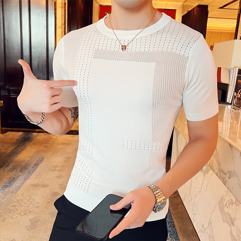 Ice Silk Hollow Slim Knit T-Shirt