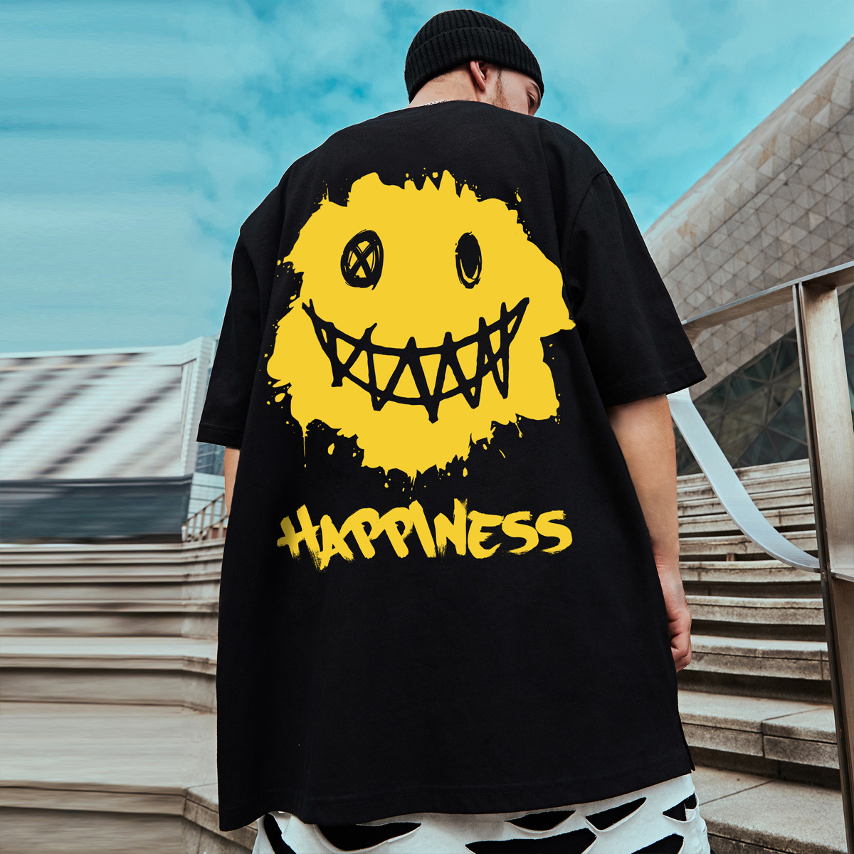 Hip Hop Loose Smile Print Cotton Short Sleeve T-Shirt