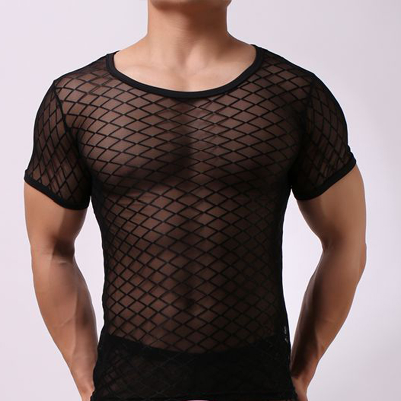 Men's Rhombus Mesh Sexy Slim Short Sleeve T-Shirt Men's Rhombus Mesh Sexy Slim Short Sleeve T-Shirt