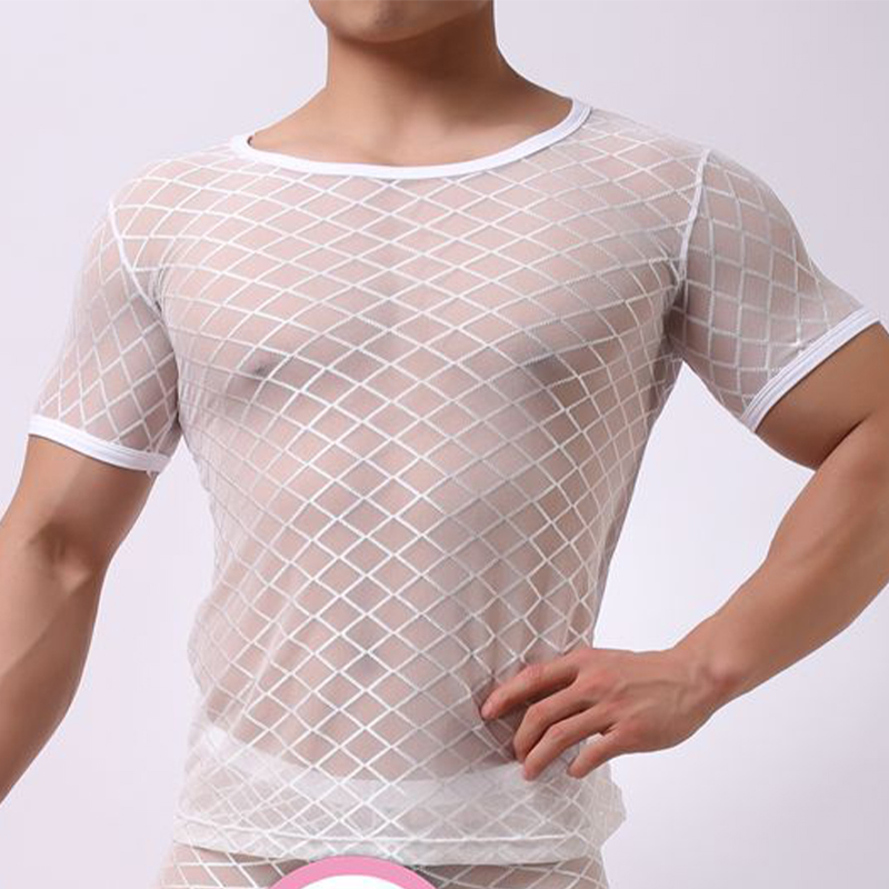 Men's Rhombus Mesh Sexy Slim Short Sleeve T-Shirt Men's Rhombus Mesh Sexy Slim Short Sleeve T-Shirt