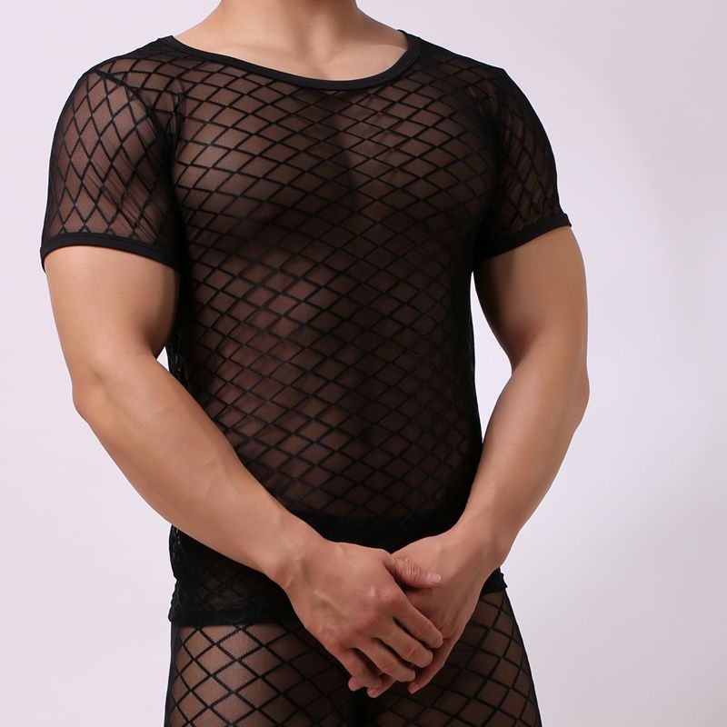 Men's Rhombus Mesh Sexy Slim Short Sleeve T-Shirt Men's Rhombus Mesh Sexy Slim Short Sleeve T-Shirt