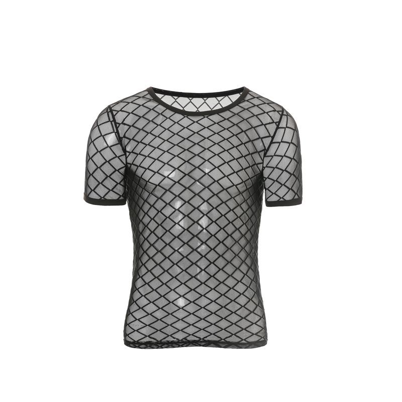 Men's Rhombus Mesh Sexy Slim Short Sleeve T-Shirt Men's Rhombus Mesh Sexy Slim Short Sleeve T-Shirt