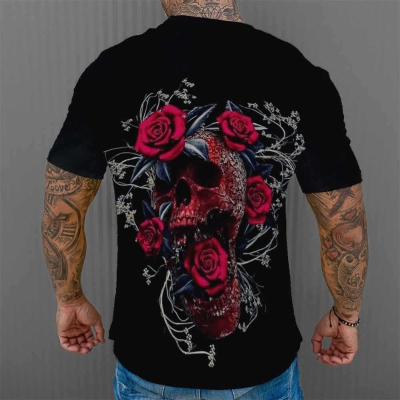 Trendy Rose Skull Print T-Shirt