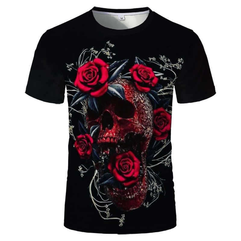 Trendy Rose Skull Print T-Shirt