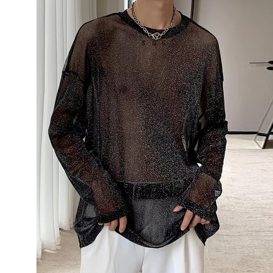 Mesh Shiny Sheer Long Sleeve T-Shirt