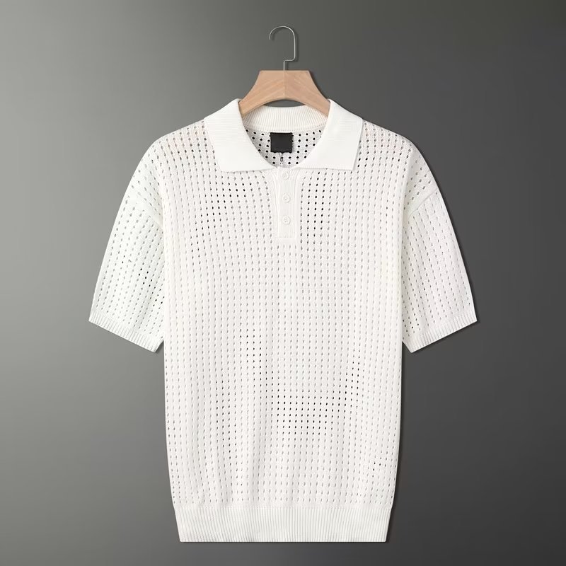 Stretch Loose Knit Short Sleeve Polo Shirt