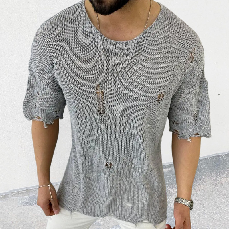 Cut-Out Holed-Knit T-Shirt