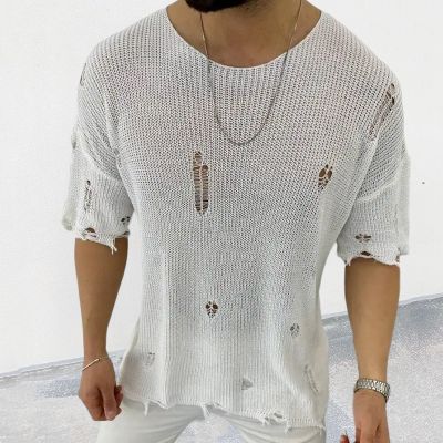 Cut-Out Holed-Knit T-Shirt