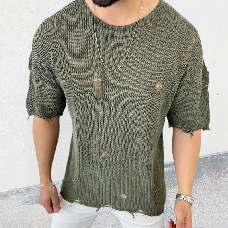 Cut-Out Holed-Knit T-Shirt