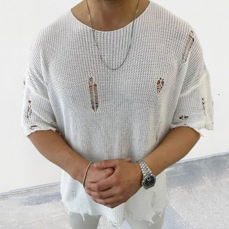 Cut-Out Holed-Knit T-Shirt
