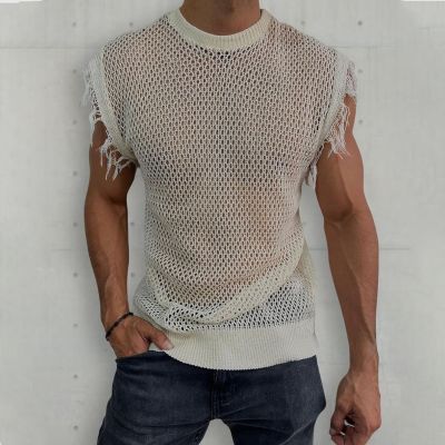 Sleeveless Open-Knit T-Shirt