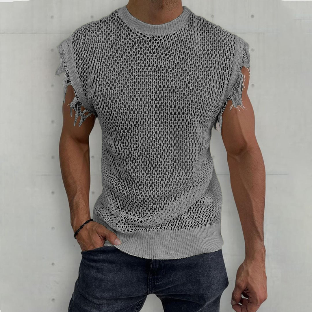 Sleeveless Open-Knit T-Shirt