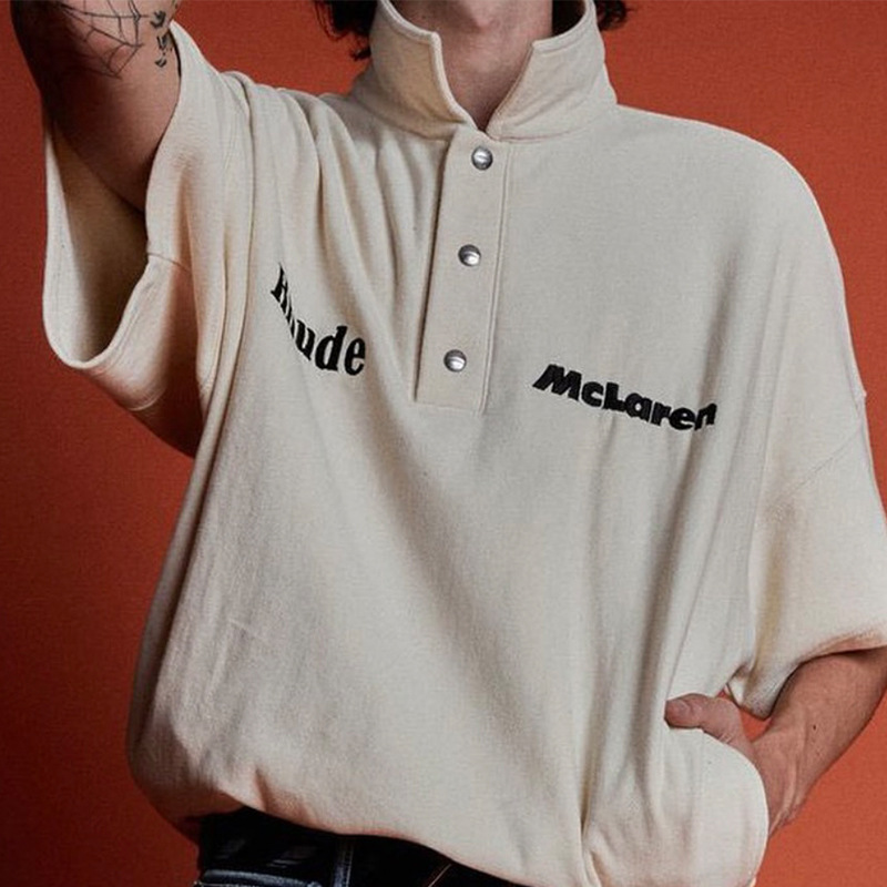 letter Embroidered Lapel T-Shirt