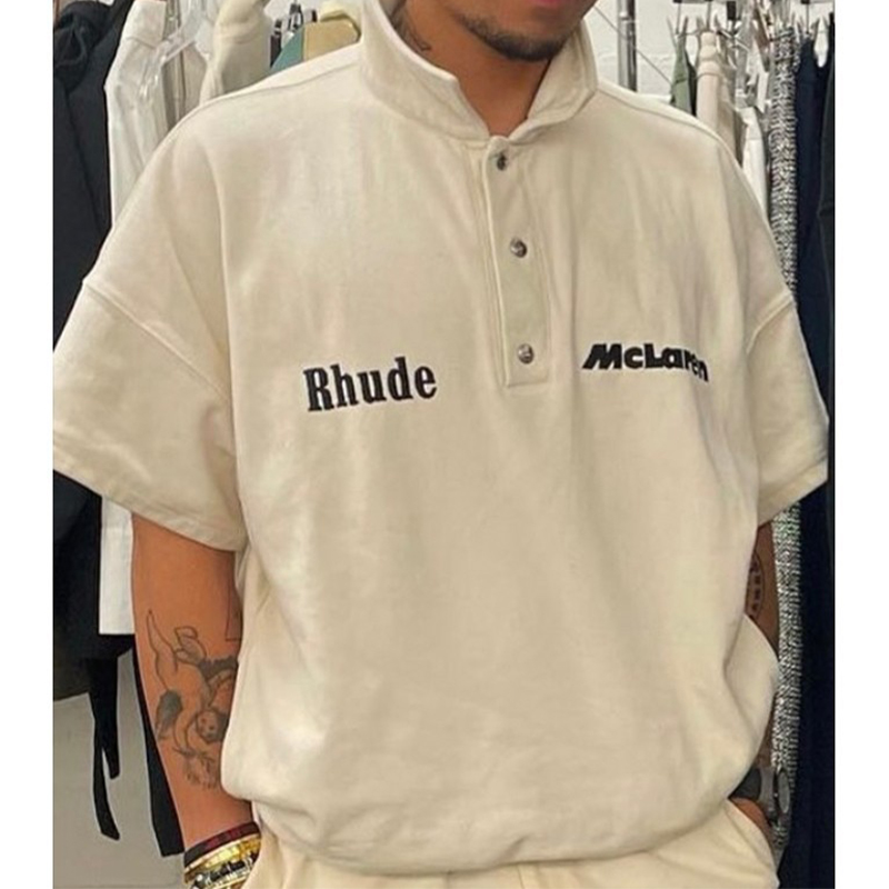 letter Embroidered Lapel T-Shirt