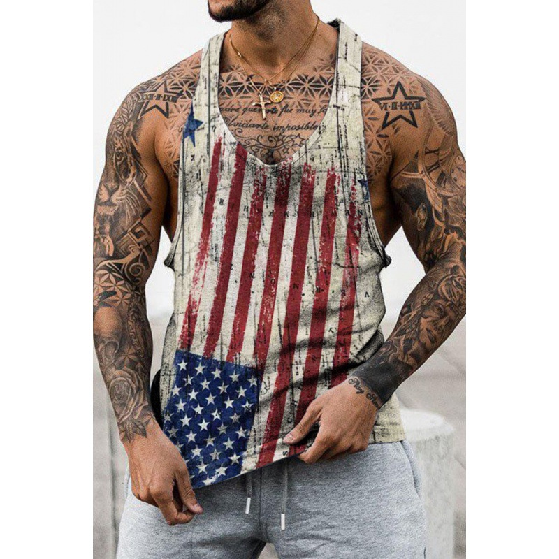 Men's Loose Independence Day Print Casual Sports Sleeveless Tank Top