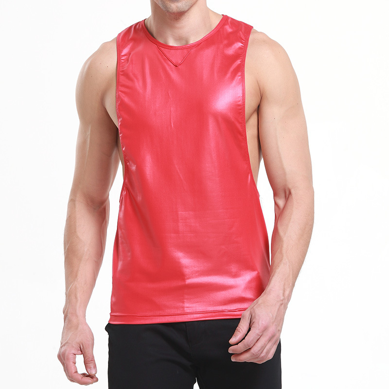 Faux Patent Leather Sports Gym Tank Top