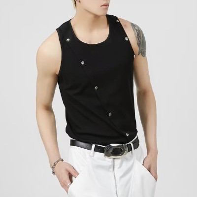 Slim Fit Sleeveless T-Shirt With Buttons