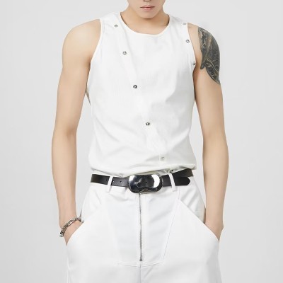 Slim Fit Sleeveless T-Shirt With Buttons