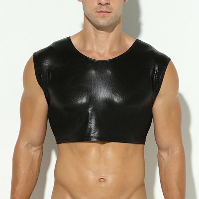 Men's Sexy Faux Leather Short Tank Top