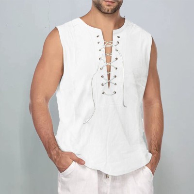 Men's Tethered Sleeveless Cotton Linen Vest
