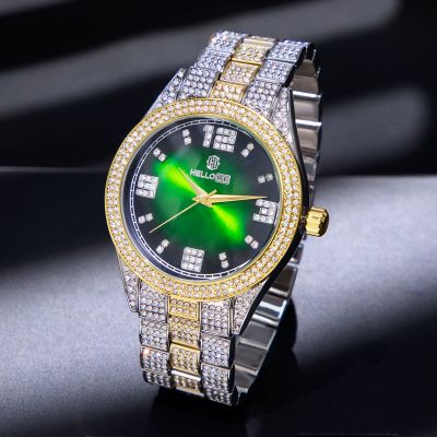 Iced Emerald Roman Numerals Mens Wrist Watch