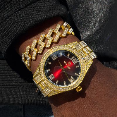 Luxury Iced Ruby Roman Numerals Dial Watch