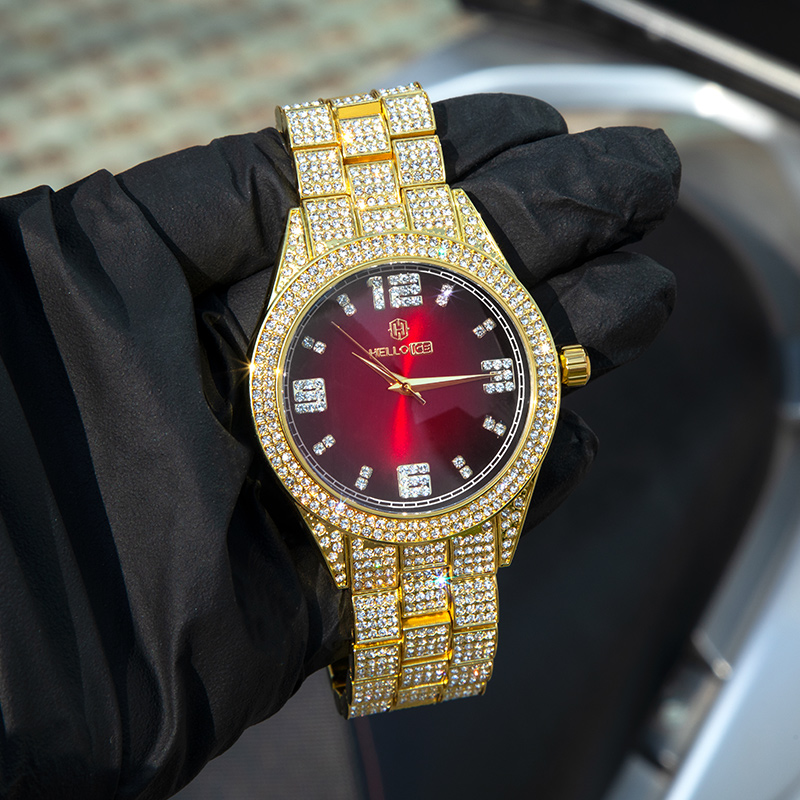 Luxury Iced Ruby Roman Numerals Dial Watch