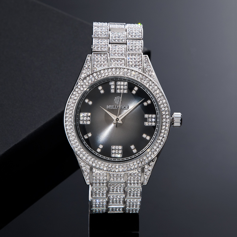 Iced Black Roman Numerals Dial Mens Wrist Watch