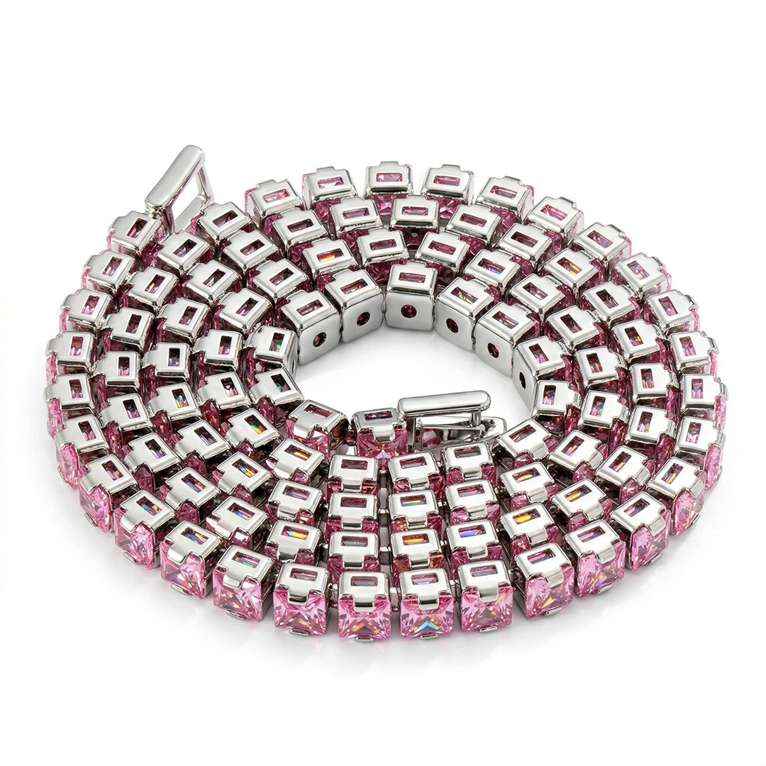 5mm Pink Stones Women Tennis Chain 5mm Pink Stones Women Tennis Chain
