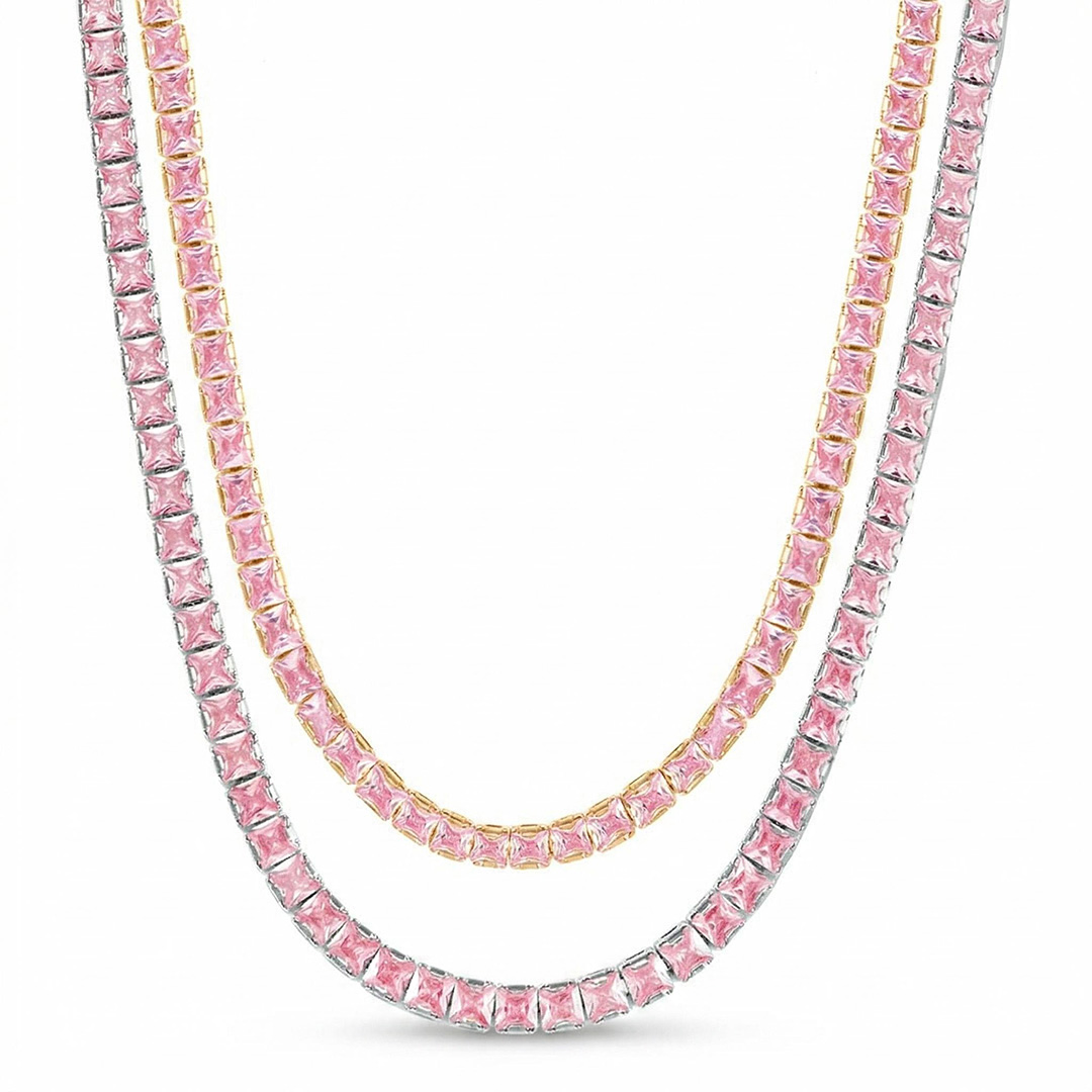 5mm Pink Stones Women Tennis Chain 5mm Pink Stones Women Tennis Chain