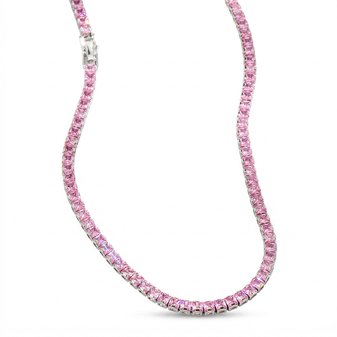 5mm Pink Stones Women Tennis Chain 5mm Pink Stones Women Tennis Chain