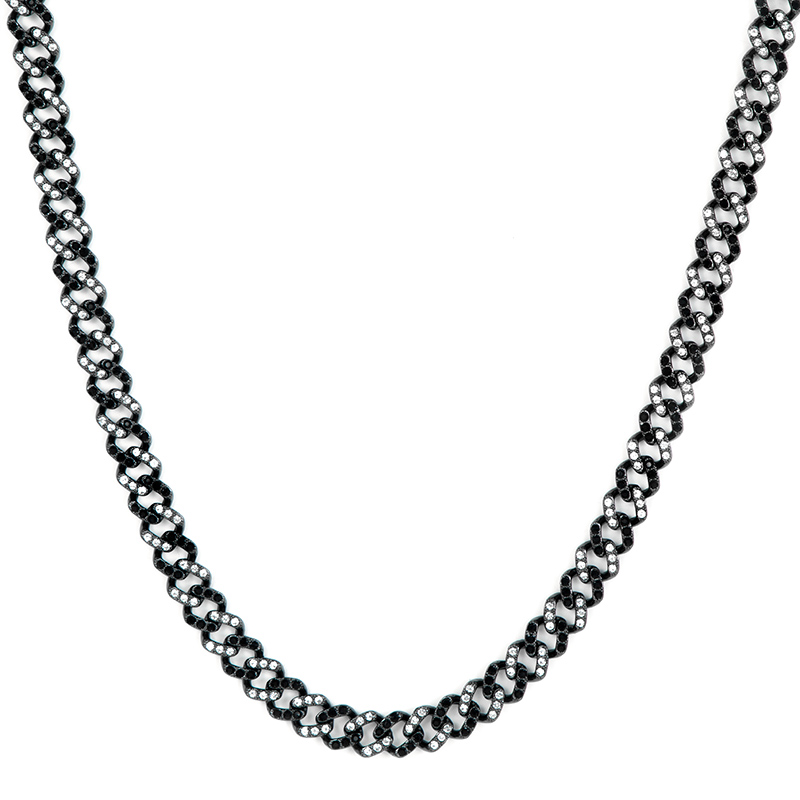 11mm Black & White Stones Cuban Chain for Women