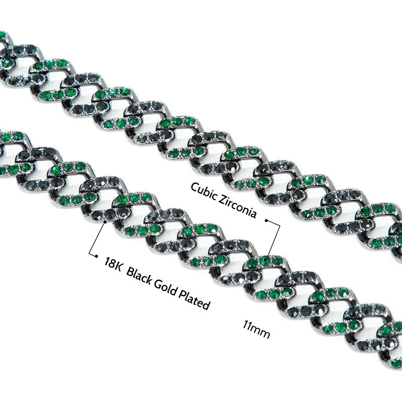 11mm Emerald & Black Stones Cuban Chain for Women