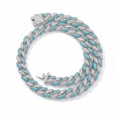 Women's 12mm Pink/Blue Micro Paved Cuban Chain