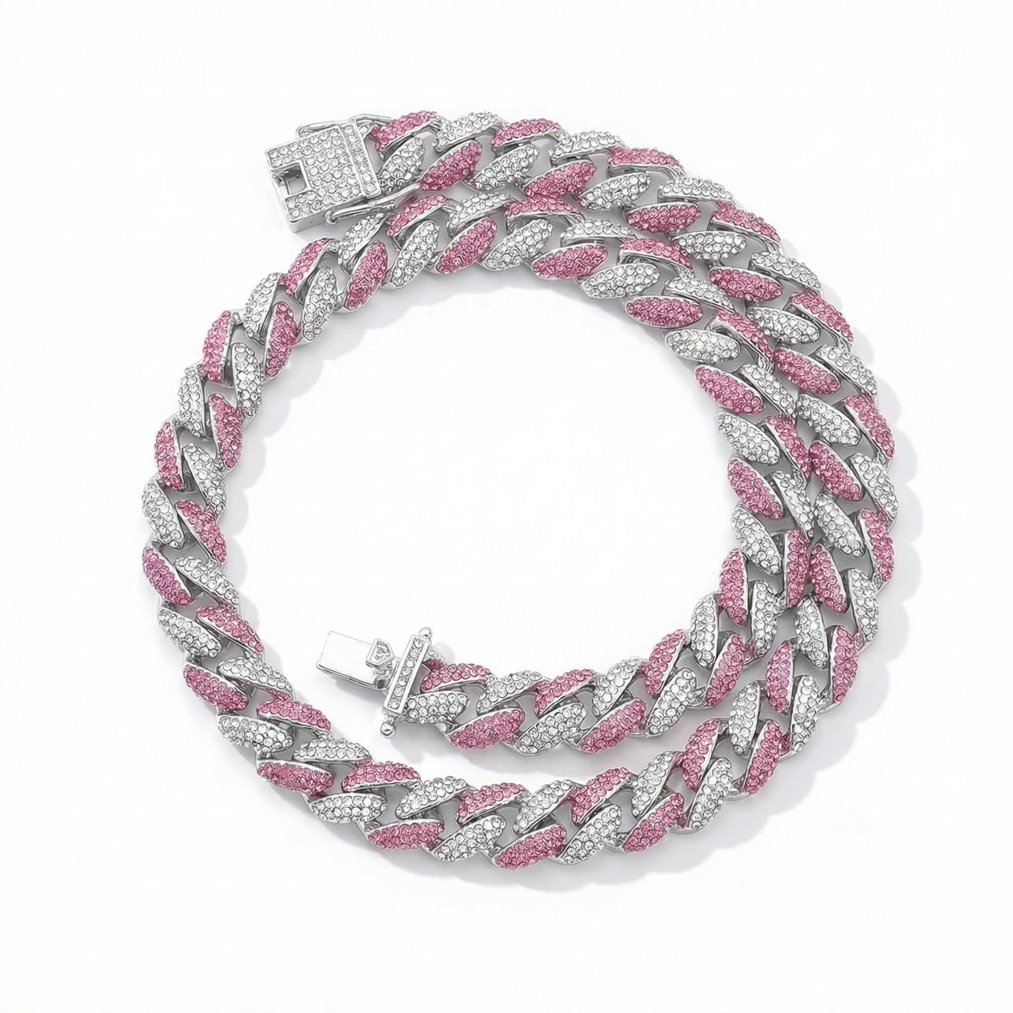 Women's 12mm Pink/Blue Micro Paved Cuban Chain