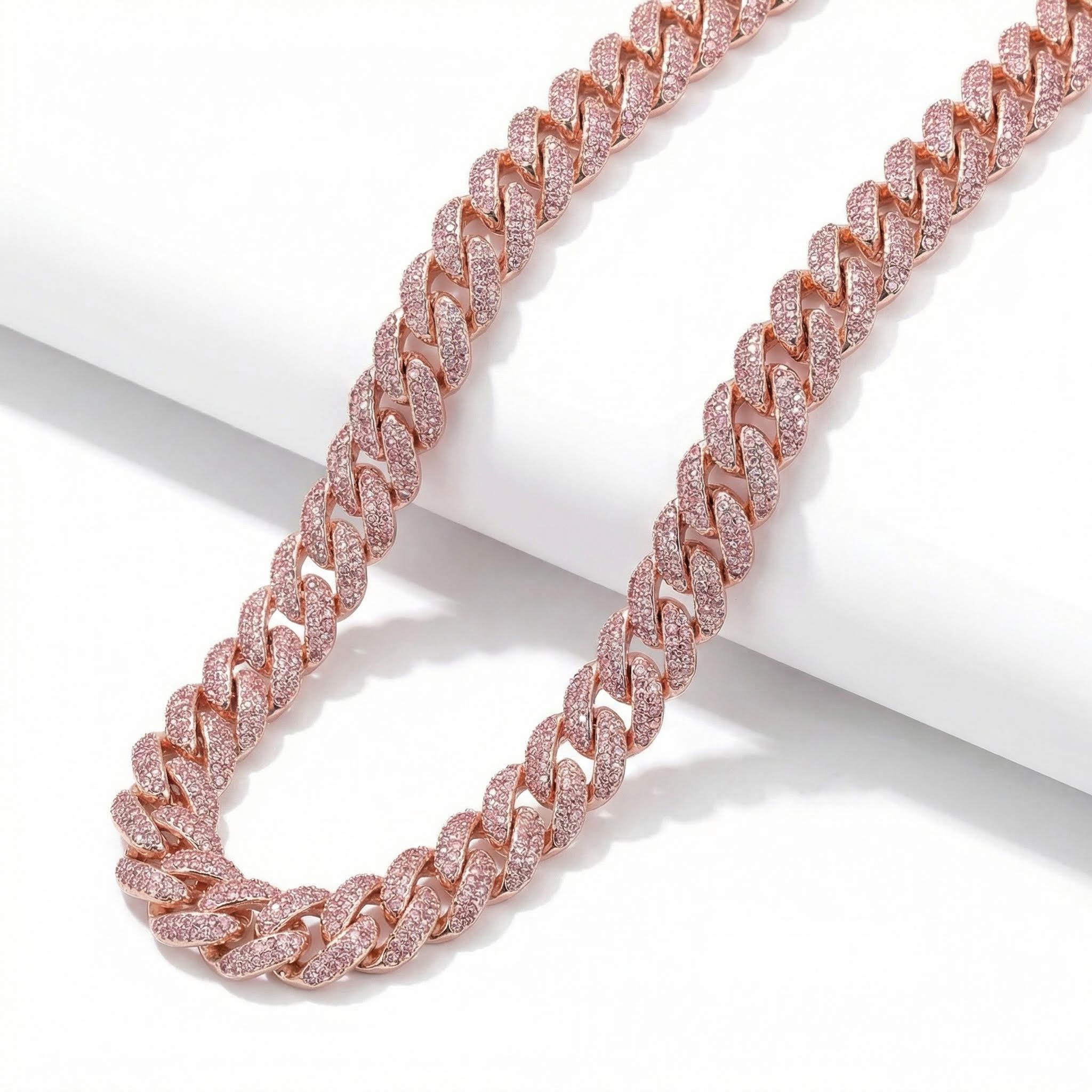 Women's 12mm Pink/Blue Micro Paved Cuban Chain