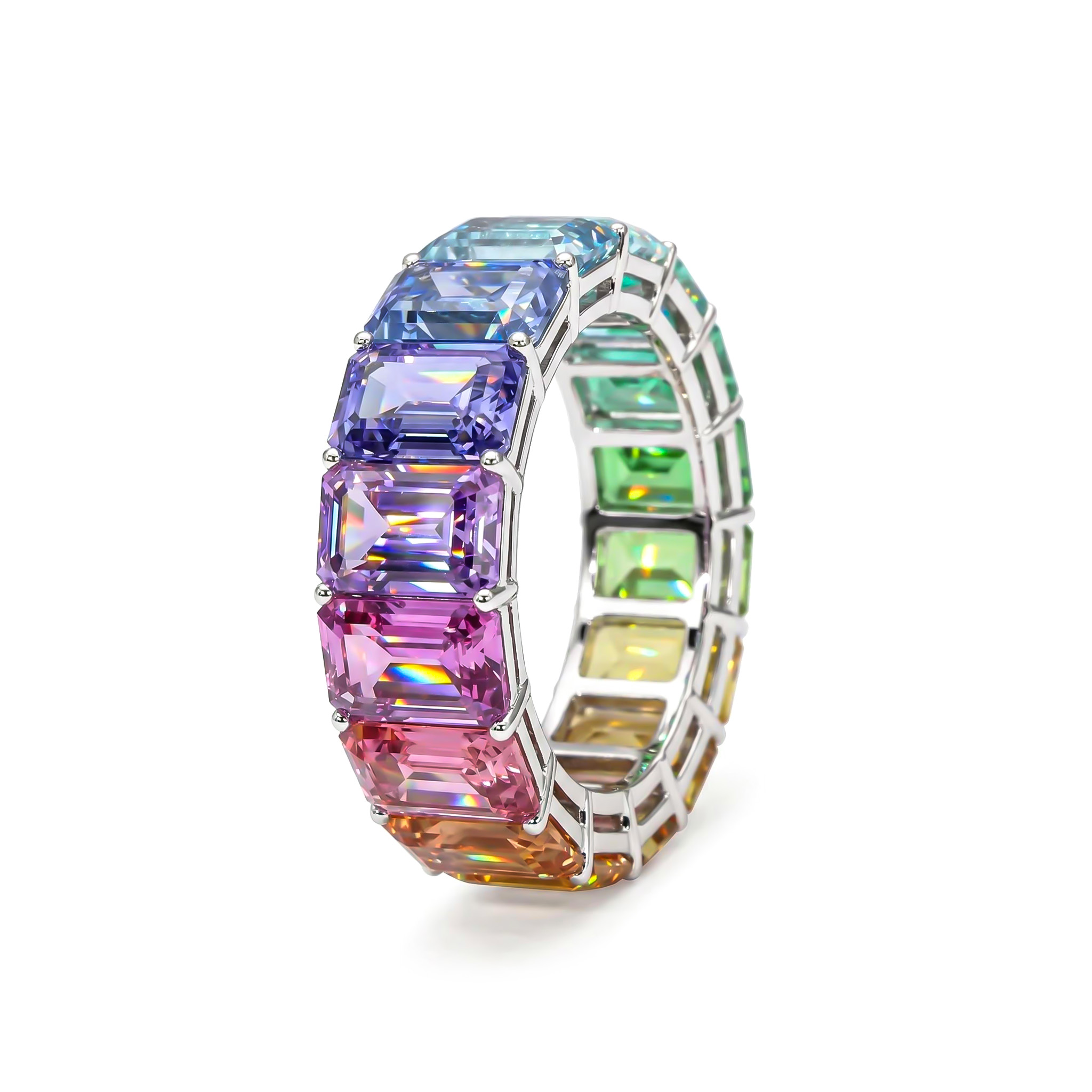 Gorgeous Colorful Emerald Cut S925 Silver Band
