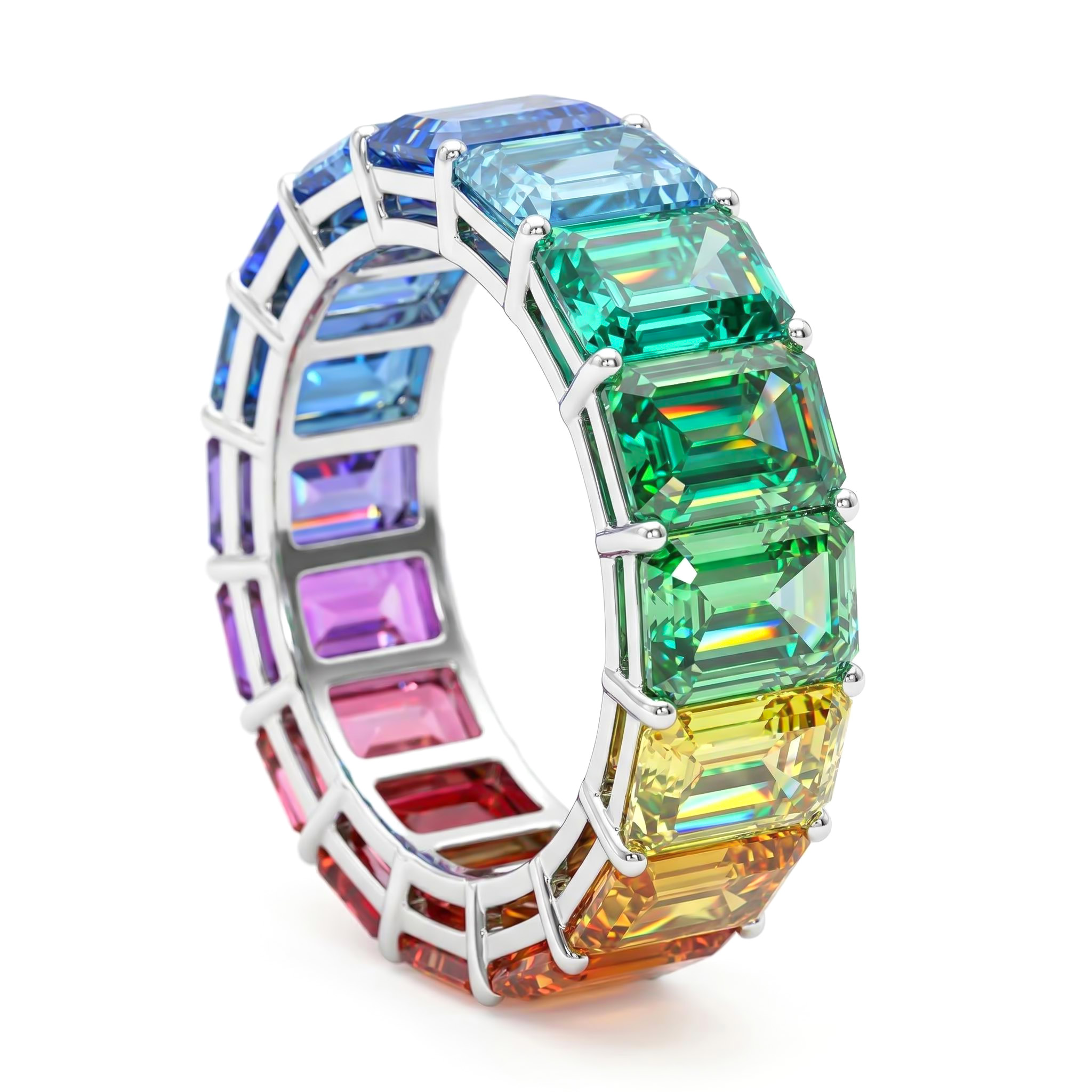 Gorgeous Colorful Emerald Cut S925 Silver Band
