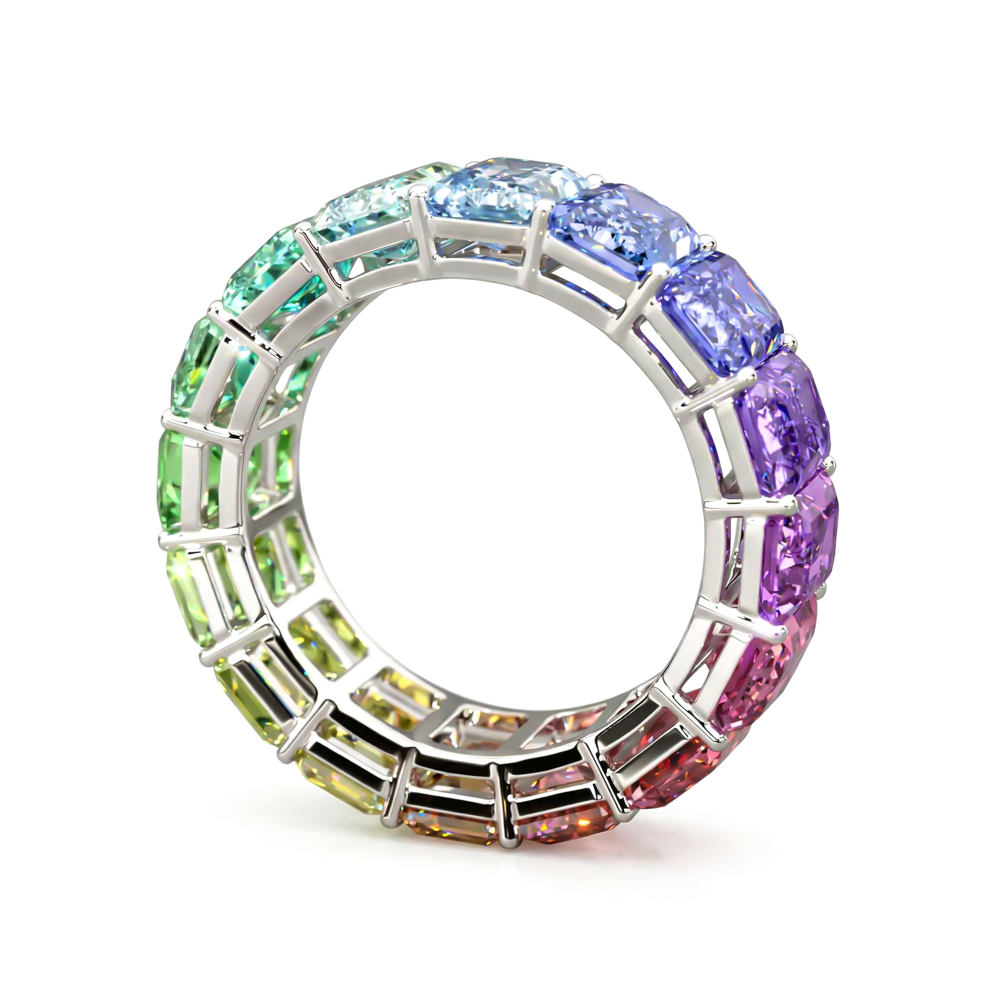 Gorgeous Colorful Emerald Cut S925 Silver Band